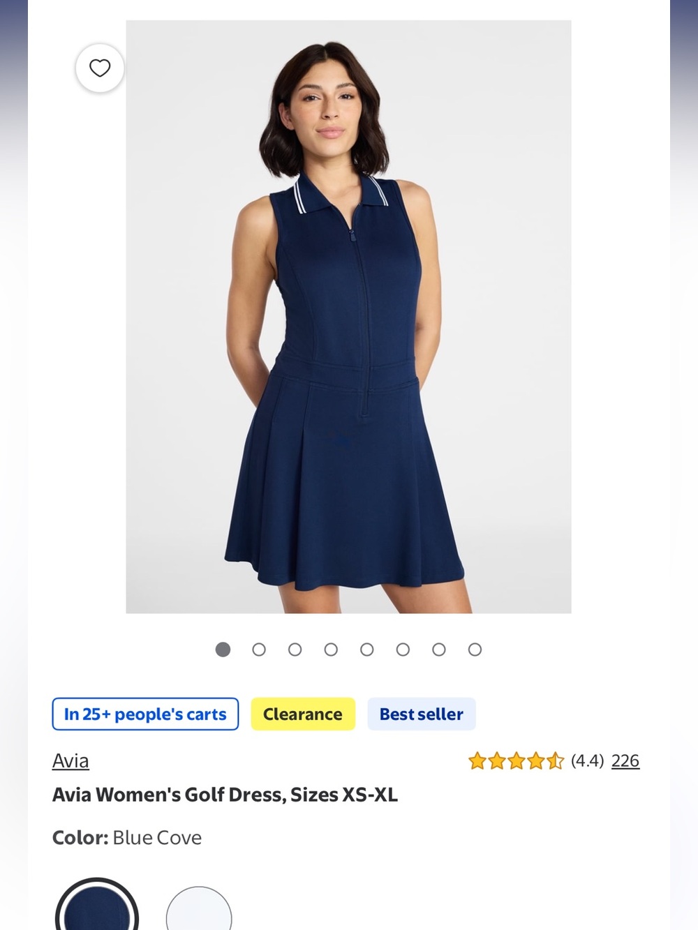 Avia Blue Cove Sleeveless Zip-Front Golf Dress with Contrast Collar